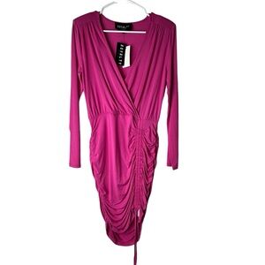 Royalty By Maluma Women's Surplice Side Ruched Knit Dress Pink‎ Size Small NWT!